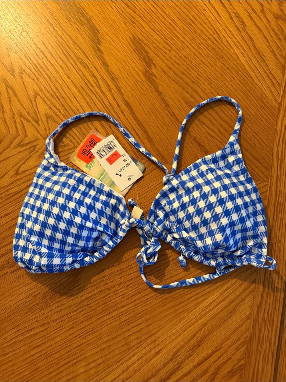 Hobie Blue and White Gingham Bikini Top